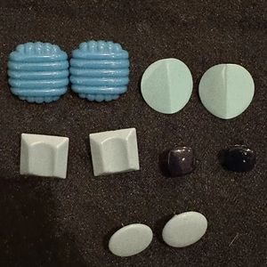 Vintage Earring Lot Chunky Pierced 80s Retro Blue Five Pairs